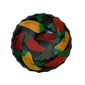 Vintage Mexican Pottery Chili Pepper Salsa Bowl Footed Hand Painted Folk Art
